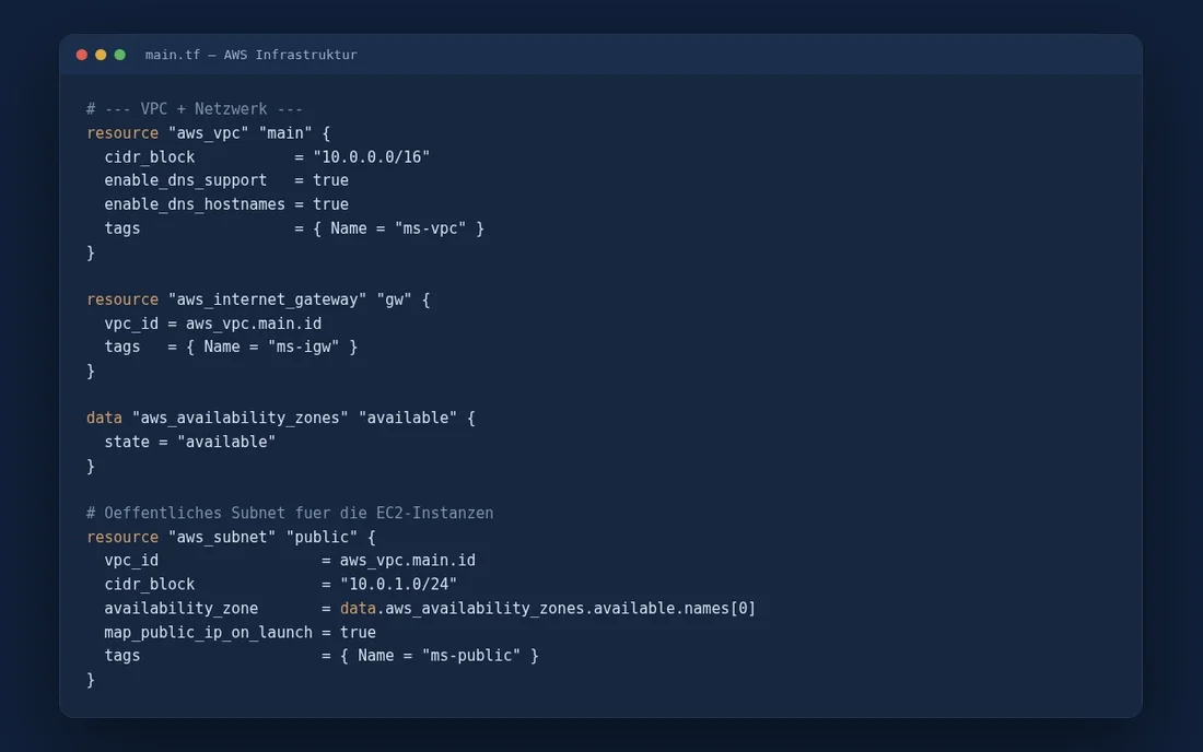 Terraform code describing an AWS environment with VPC, EC2 and RDS